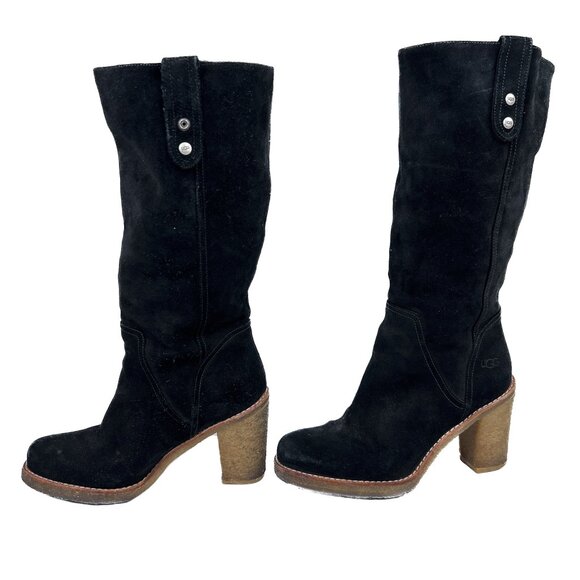 Ugg Josie Suede Leather Black Convertible Tall Heel Pull-On Boots Size 9 - Picture 3 of 8